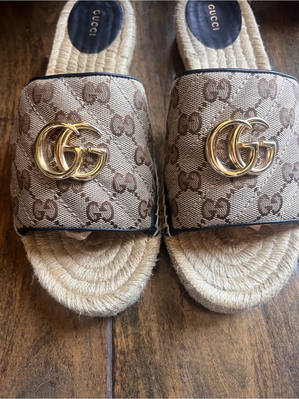Gucci Marmont gold GG Monogram Matelasse Canvas Slide Espadrille Sandals EU 41 - Picture 9 of 16